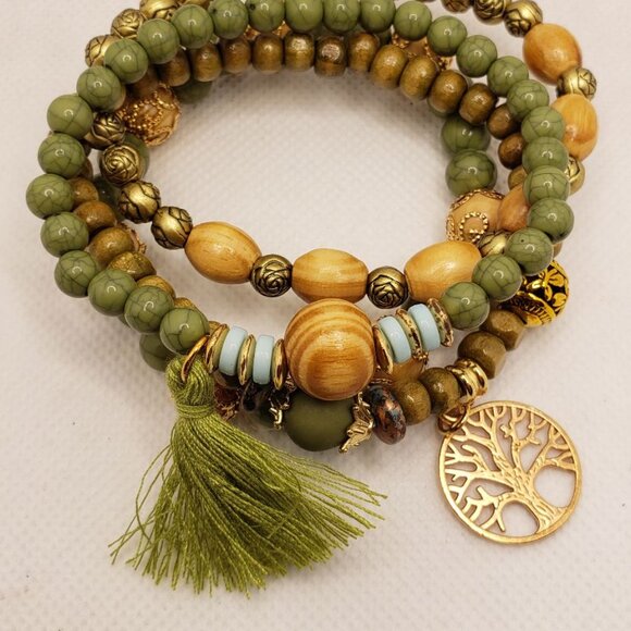 Multilayer Bracelet Tassel Tree of Life Shape Pendant Handmade Beads Stretchy Br - Picture 14 of 16